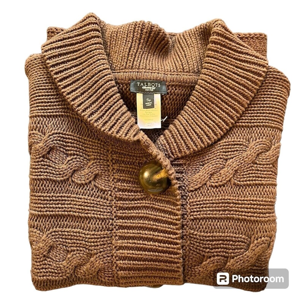 NEW Boxy Brown‎ Chunky Cable Knit Cardigan Button Front Short Dolman Sleeve Boho